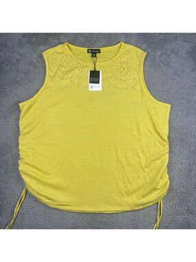 Cable & Gauge Womens Yellow Sleeveless Embroidered Top Size 3X Adjustable Side T